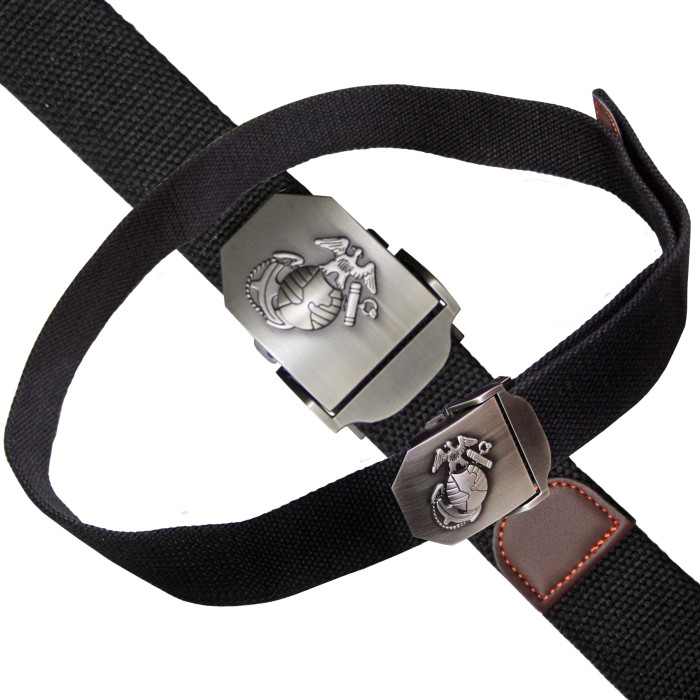 MFH USMC trouser belt, black, with light metal buckle